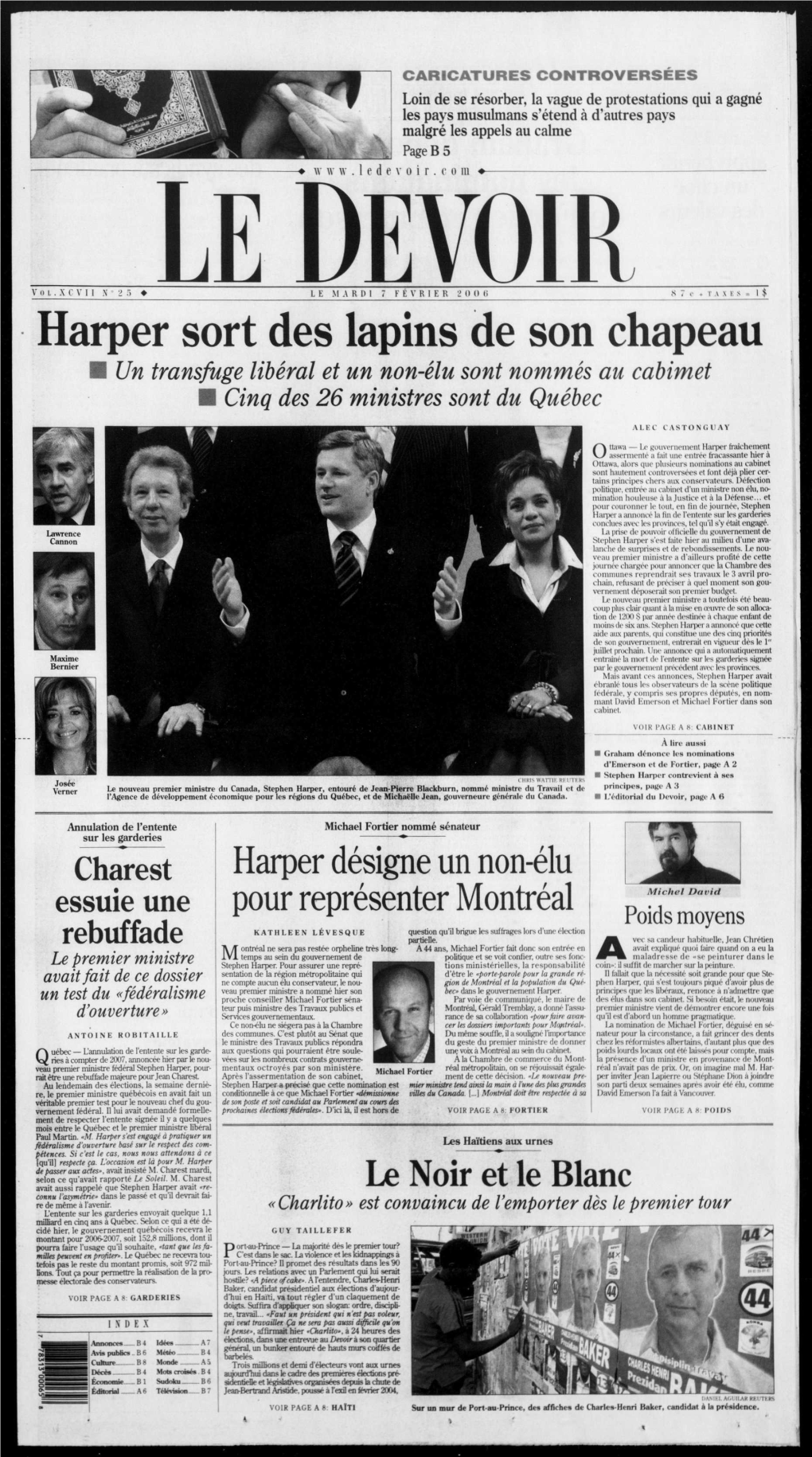 Harper Sort Des Lapins De Son Chapeau 9 Un Transfuge Libéral Et Un Non-Élu Sont Nommés Au Cabimet S Cinq Des 26 Ministres Sont Du Québec