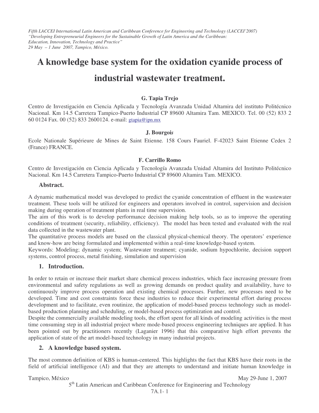 A Knowledge Base System for the Oxidation Cyanide Process of Industrial Wastewater Treatment