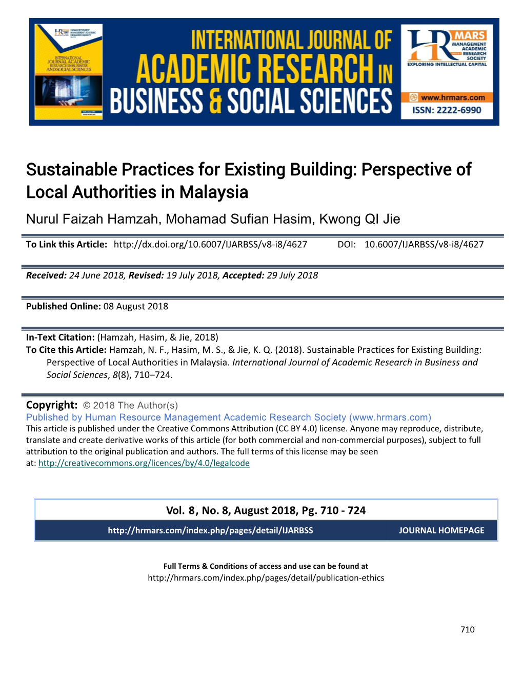 Sustainable Practices for Existing Building: Perspective of Local Authorities in Malaysia