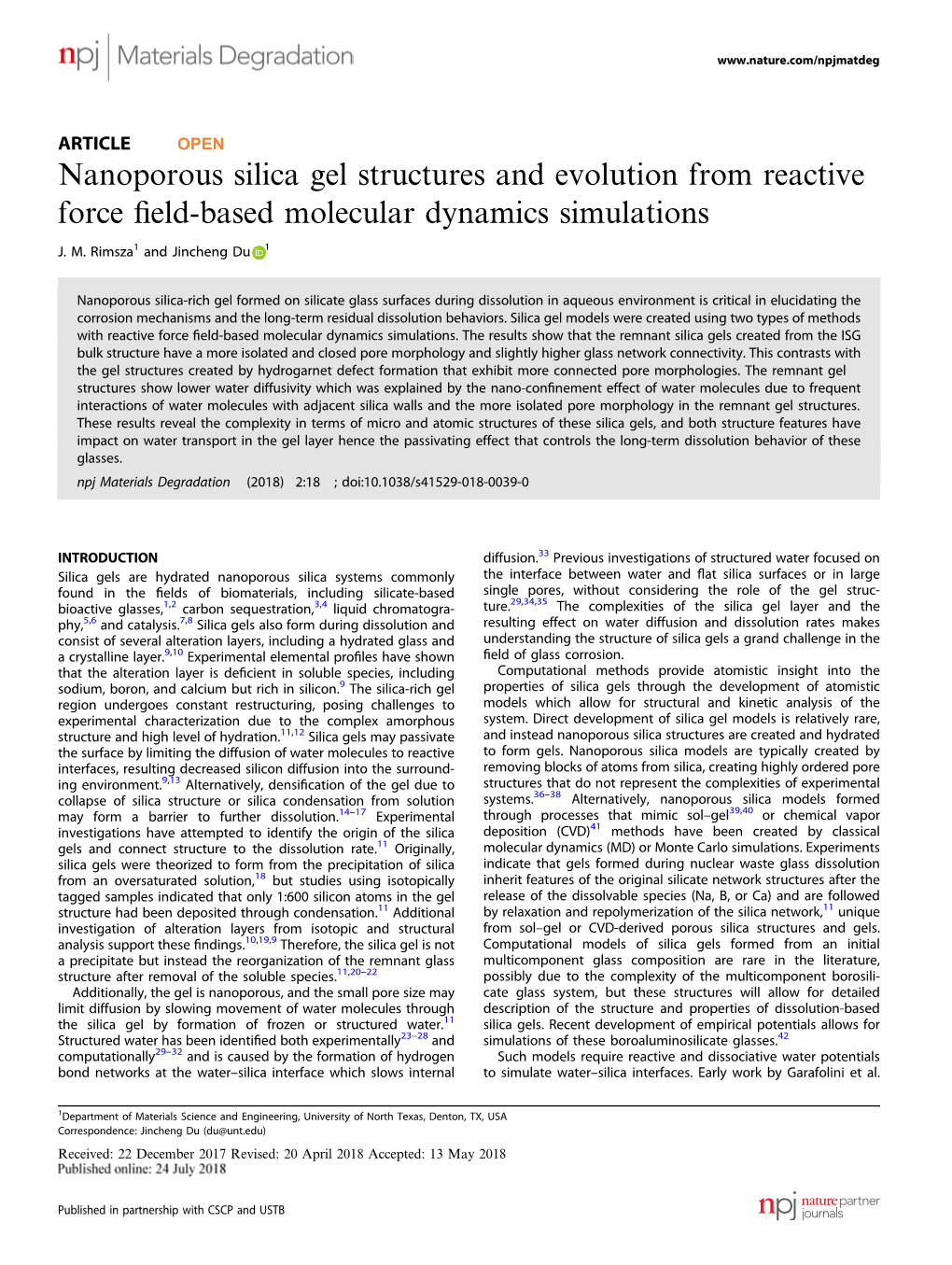 Nanoporous Silica Gel Structures and Evolution from Reactive Force ﬁeld-Based Molecular Dynamics Simulations