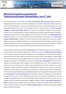Messeturm Frankfurt Is Presenting the Towerrunning European Championships: June 3 Rd , 2012