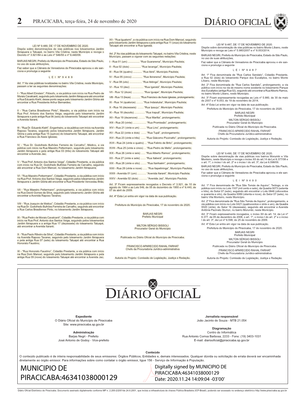 MUNICIPIO DE PIRACICABA:46341038000129 PIRACICABA:46341038000129 Date: 2020.11.24 14:09:04 -03'00'