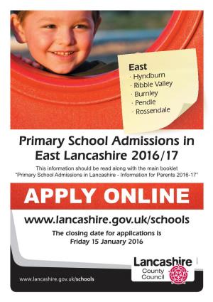Primary School Admissions in East Lancashire 2016