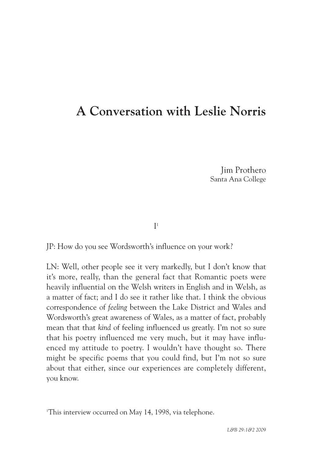 A Conversation with Leslie Norris