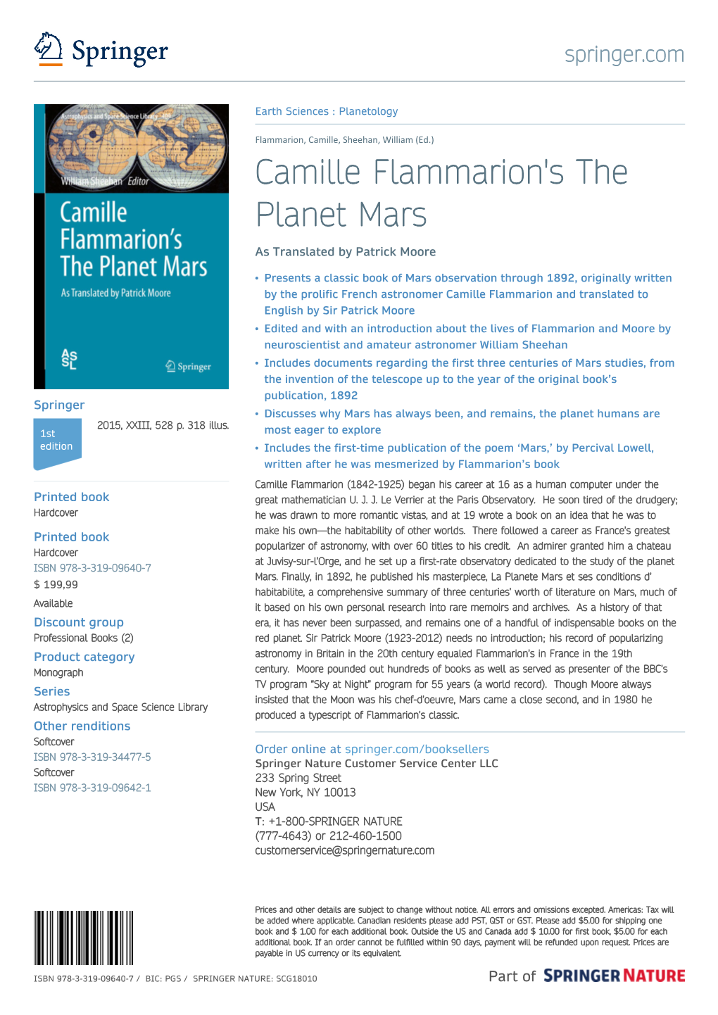 Camille Flammarion's the Planet Mars As Translated by Patrick Moore