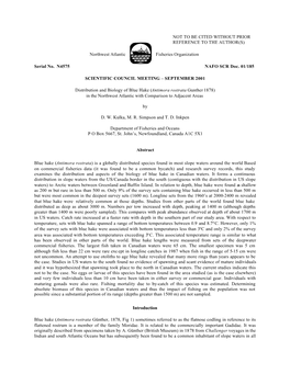 Distribution and Biology of Blue Hake (Antimora Rostrata Gunther 1878) in the Northwest Atlantic with Comparison to Adjacent Areas