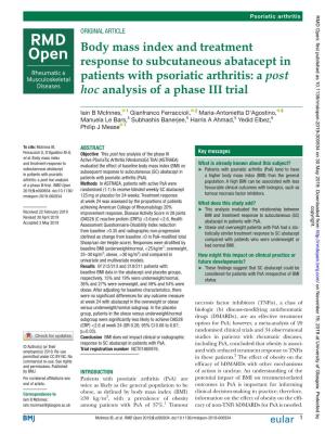 Body Mass Index and Treatment Response to Subcutaneous Abatacept in Patients with Psoriatic Arthritis: a Post Hoc Analysis of a Phase III Trial