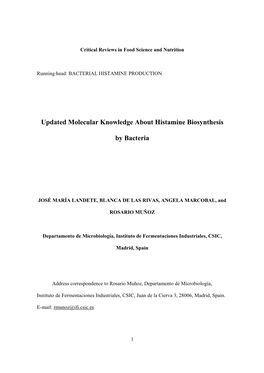 Updated Molecular Knowledge About Histamine Biosynthesis by Bacteria