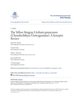 The Yellow Stingray, Urobatis Jamaicensis (Chondrichthyes: Urotrygonidae): a Synoptic Review