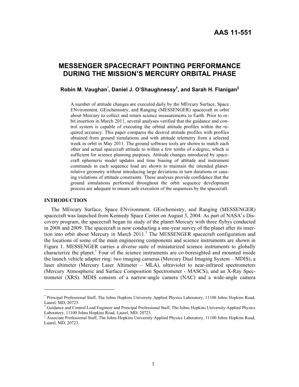 Messenger Spacecraft Pointing Performance During the Mission’S Mercury Orbital Phase