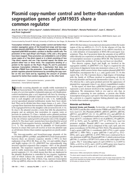 Plasmid Copy-Number Control and Better-Than-Random Segregation Genes of Psm19035 Share a Common Regulator