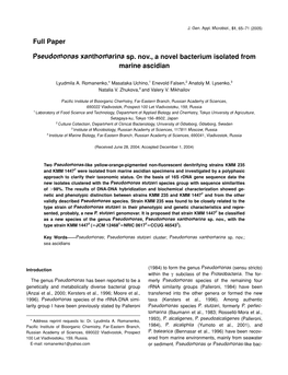 Pseudomonas Xanthomarina Sp. Nov., a Novel Bacterium Isolated from Marine Ascidian