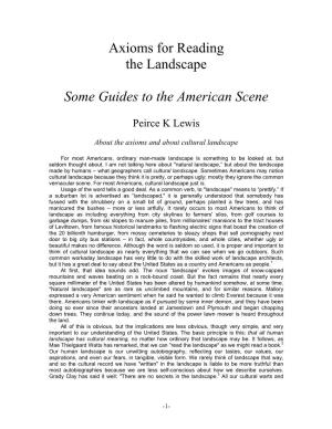 Axioms for Reading the Landscape: Some Guides to the American Scene