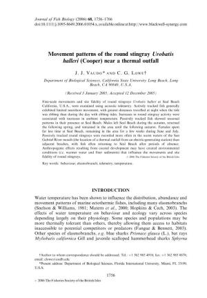 Movement Patterns of the Round Stingray Urobatis Halleri (Cooper) Near a Thermal Outfall