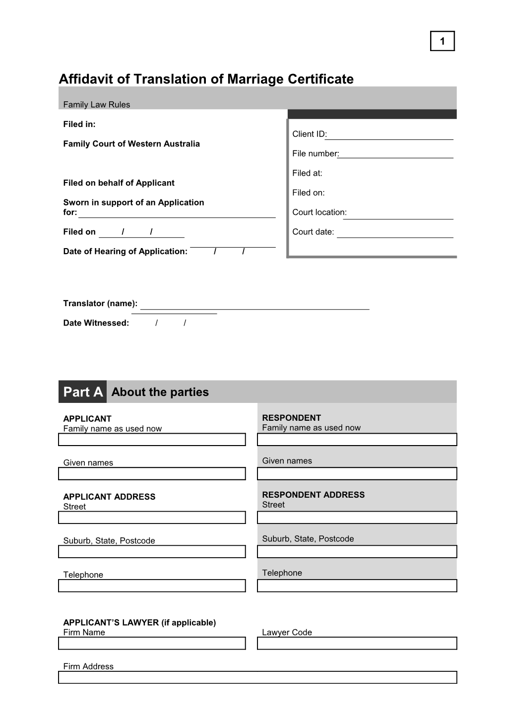 Affidavit of Translation of Marriage Certificate