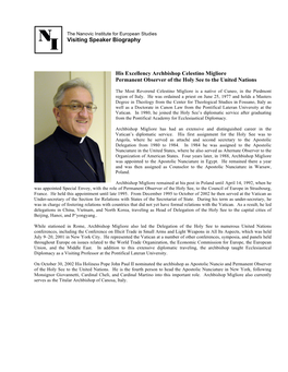 Visiting Speaker Biography His Excellency Archbishop Celestino