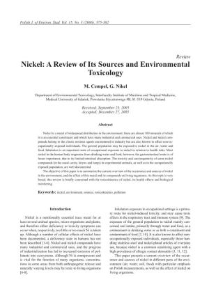 Nickel: a Review of Its Sources and Environmental Toxicology