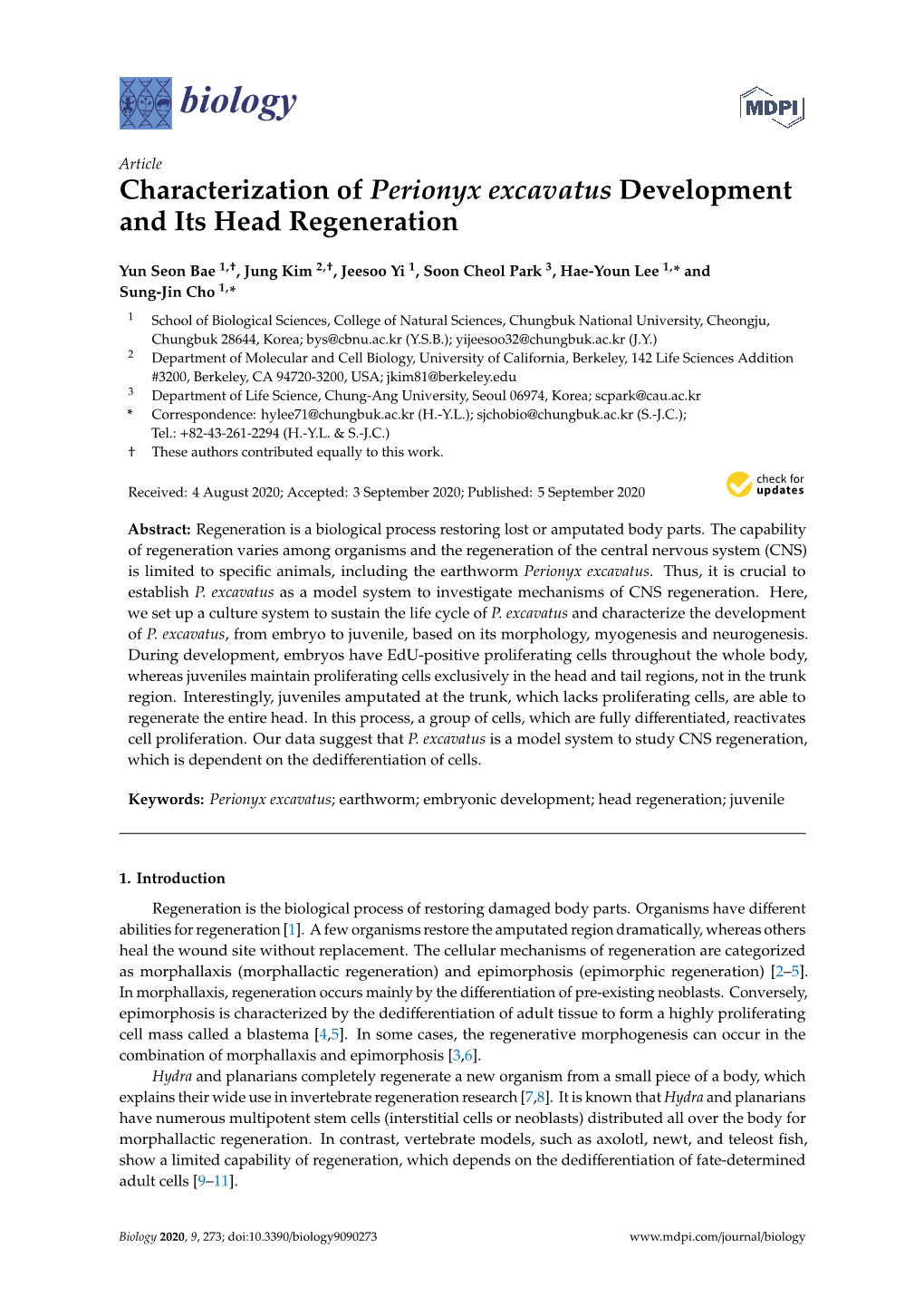 Characterization of Perionyx Excavatus Development and Its Head Regeneration