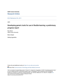 Developing Generic Tools for Use in Flexible Learning: a Preliminary Progress Report