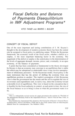 Fiscal Deficits and Balance of Payments Disequilibrium in IMF Adjustment Programs*