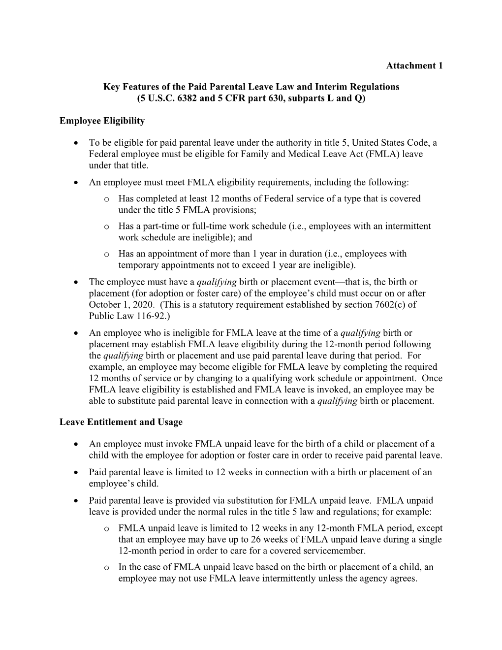 Key Features of the Paid Parental Leave Law and Interim Regulations (5 U.S.C