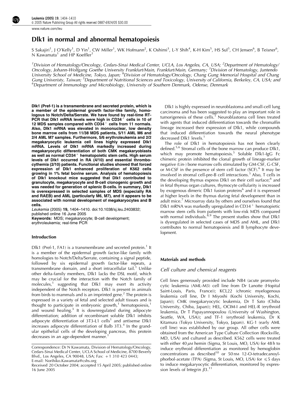 Dlk1 in Normal and Abnormal Hematopoiesis