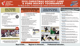 2016 Christmas Hockey Camp & Pond Hockey Tournament