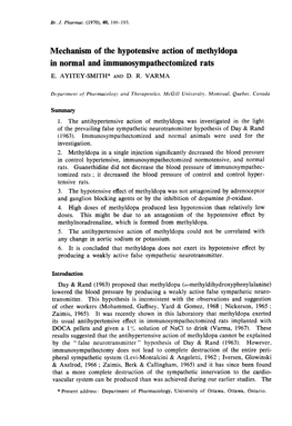 Mechanism of the Hypotensive Action of Methyldopa in Normal and Immunosympathectomized Rats E