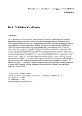 The EUNIS Habitat Classification. ICES CM 2000/T:04
