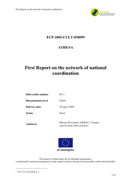 First Report on the Network of National Coordination