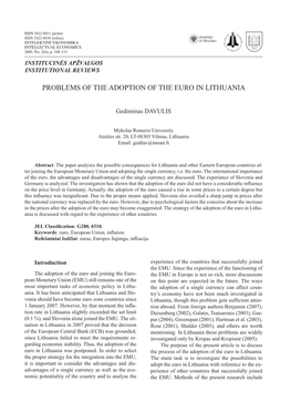 Problems of the Adoption of the Euro in Lithuania