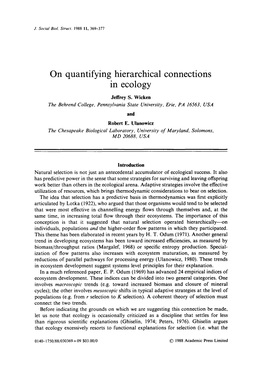 On Quantifying Hierarchical Connections in Ecology Jeffrey S