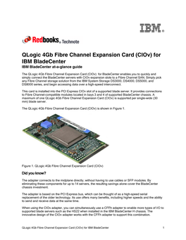 Qlogic 4Gb Fibre Channel Expansion Card (Ciov) for IBM Bladecenter IBM Bladecenter At-A-Glance Guide