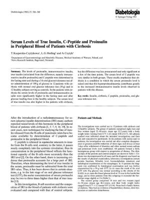 Serum Levels of True Insulin, C-Peptide and Proinsulin in Peripheral Blood of Patients with Cirrhosis