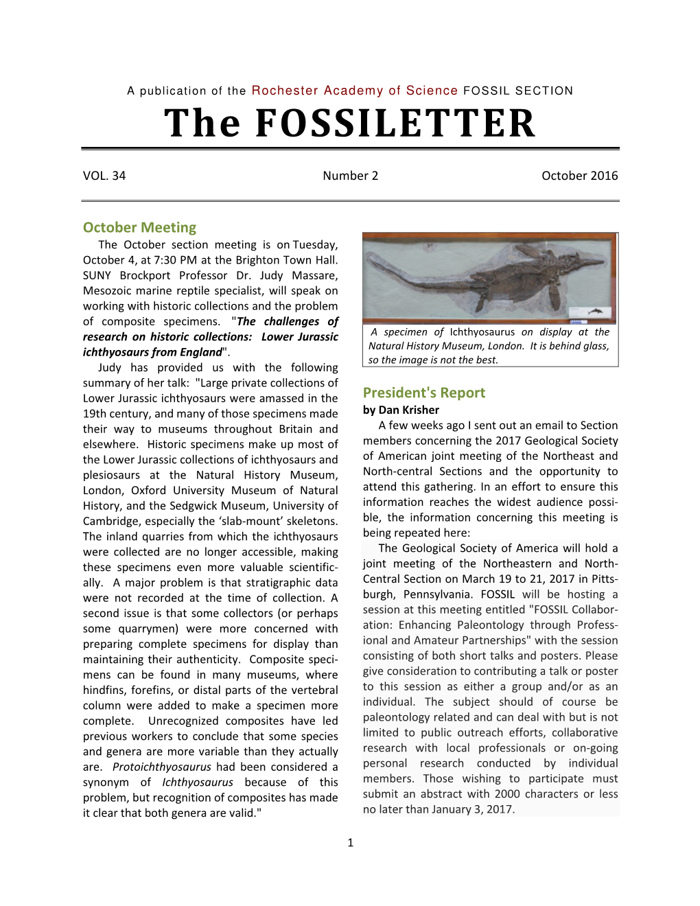 The FOSSILETTER