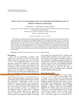 Status Survey of Scleractinian Corals at Long Island and Adjoining Areas of Middle Andaman Archipelago