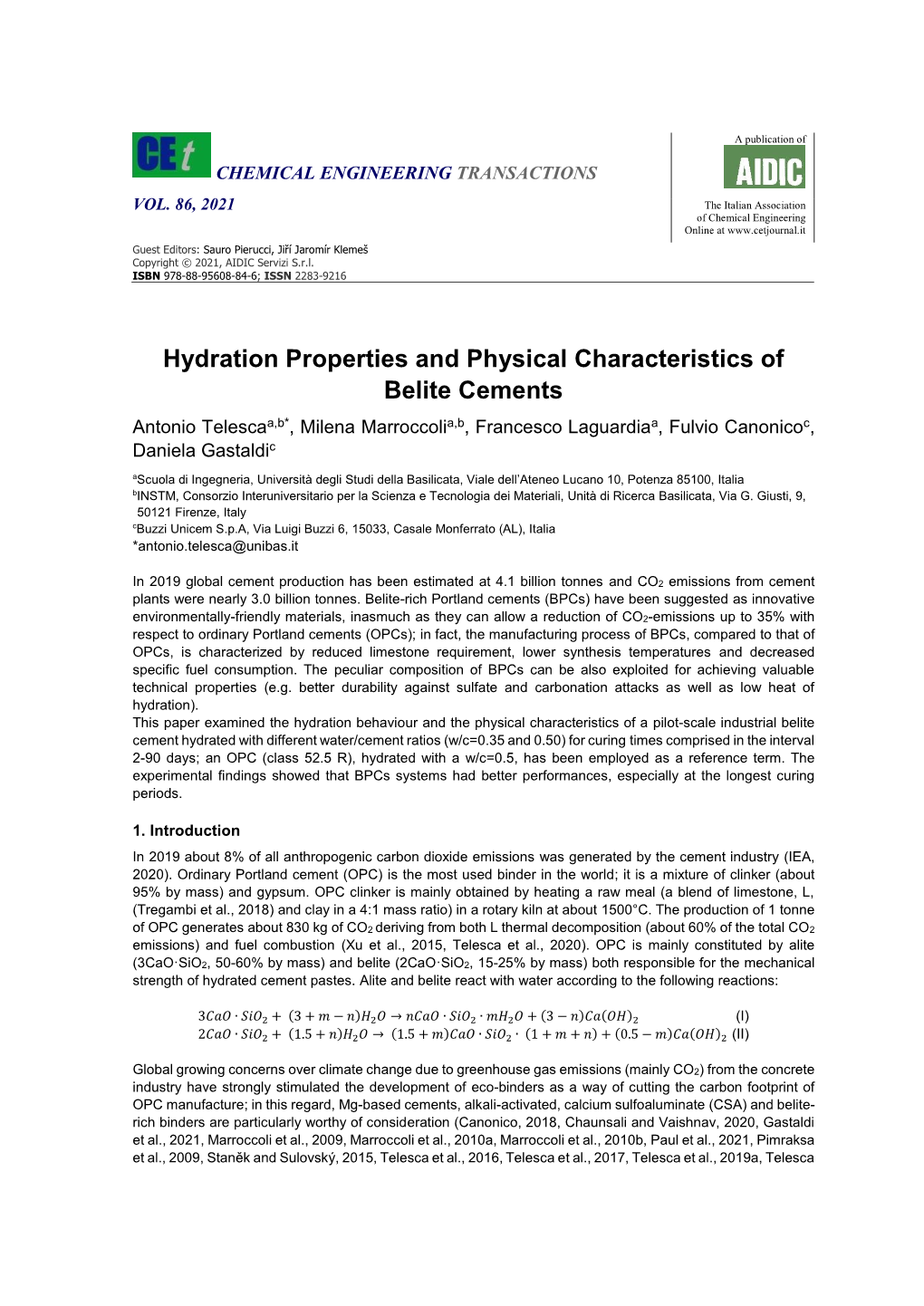 Hydration Properties and Physical Characteristics of Belite Cements