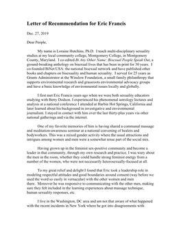 Letter of Reference from Loraine Hutchins