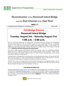 Reconstruction of the Roosevelt Island Bridge Over the East