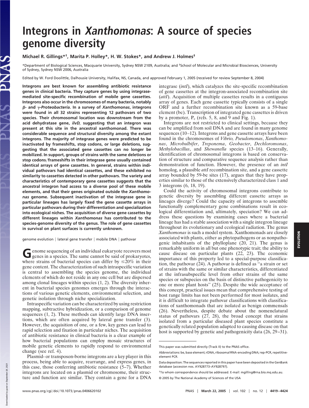 Integrons in Xanthomonas: a Source of Species Genome Diversity