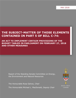 The Subject-Matter of Those Elements Contained in Part 5 of Bill C-74