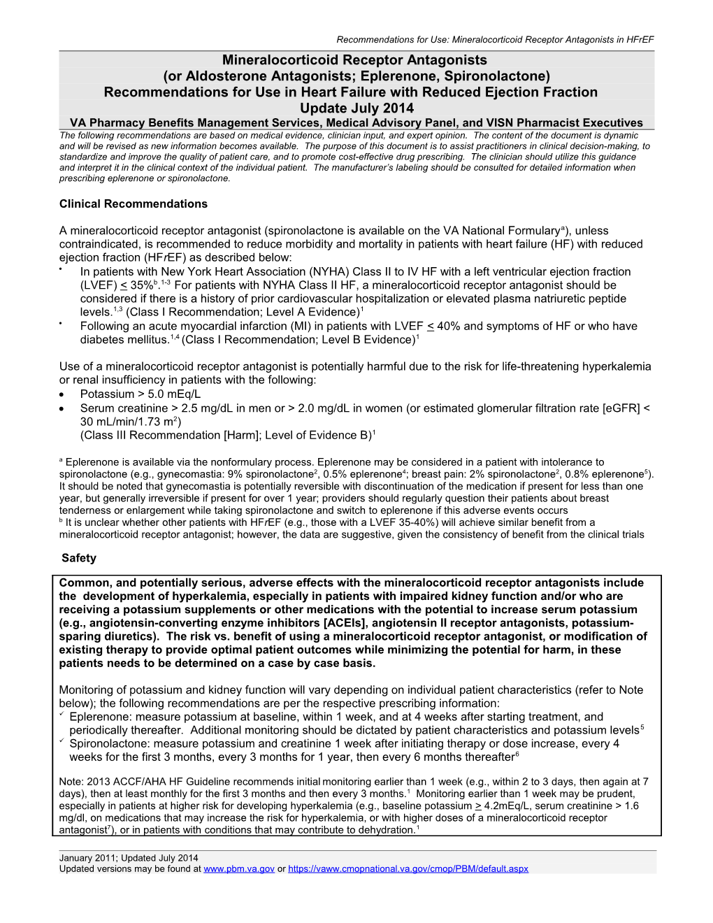 Aldosterone Antagonists (Eplerenone, Spironolactone) in Heart Failure, Recommendations for Use