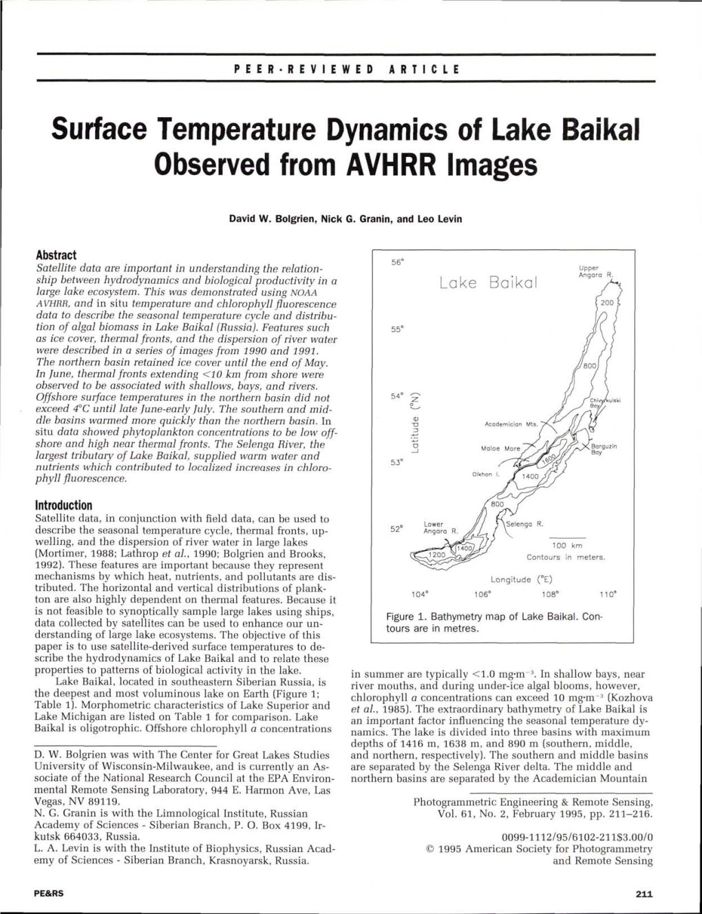 Surface Temprature Dynamics of Lake Baikal Observed from AVHRR