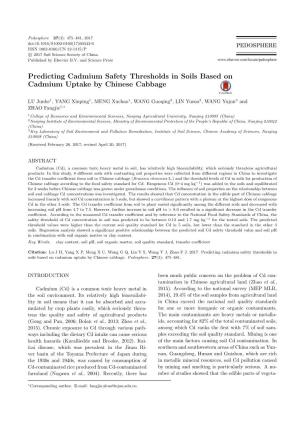 Predicting Cadmium Safety Thresholds in Soils Based on Cadmium Uptake by Chinese Cabbage