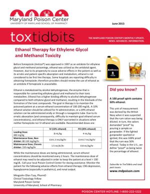 Ethanol Therapy for Ethylene Glycol and Methanol Toxicity