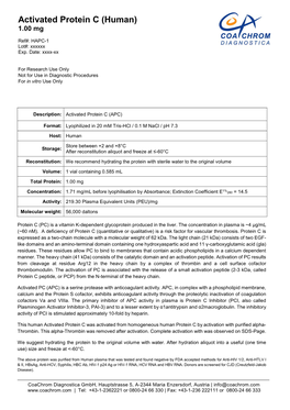 Activated Protein C (Human) 1.00 Mg