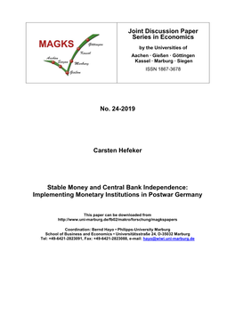 Stable Money and Central Bank Independence: Implementing Monetary Institutions in Postwar Germany