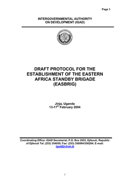 Draft Protocol for the Establishment of the Eastern Africa Standby Brigade (Easbrig)