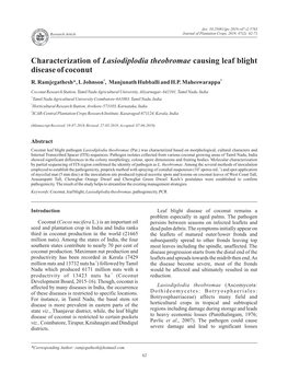 Characterization of Lasiodiplodia Theobromae Causing Leaf Blight Disease of Coconut R