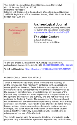 Archaeological Journal the Abbe Cochet